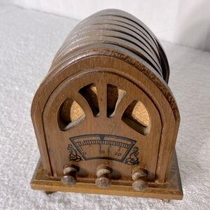 Vintage Wooden Radio Coaster Set Grannycore Grandpacore Cabincore Nostalgia
